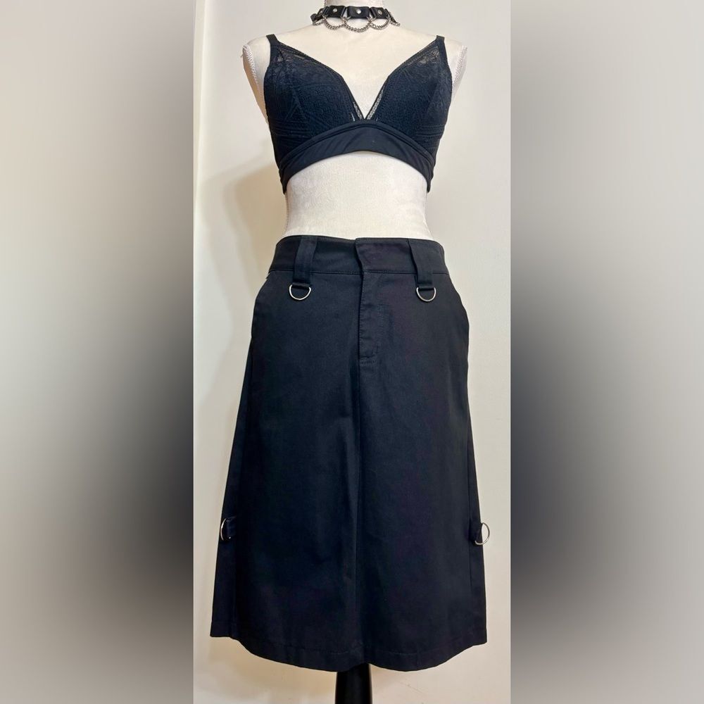 Vintage Y2K Serious LA Black Pencil Skirt with D-rings and Back Slit SZ M